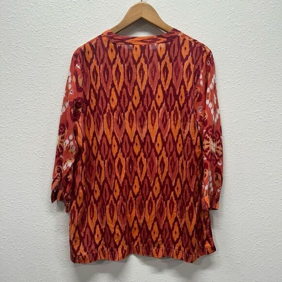 Soft Surroundings Orange Red Sequin 3/4 Sleeve Tunic Viscose Top Size L - Picture 7 of 12